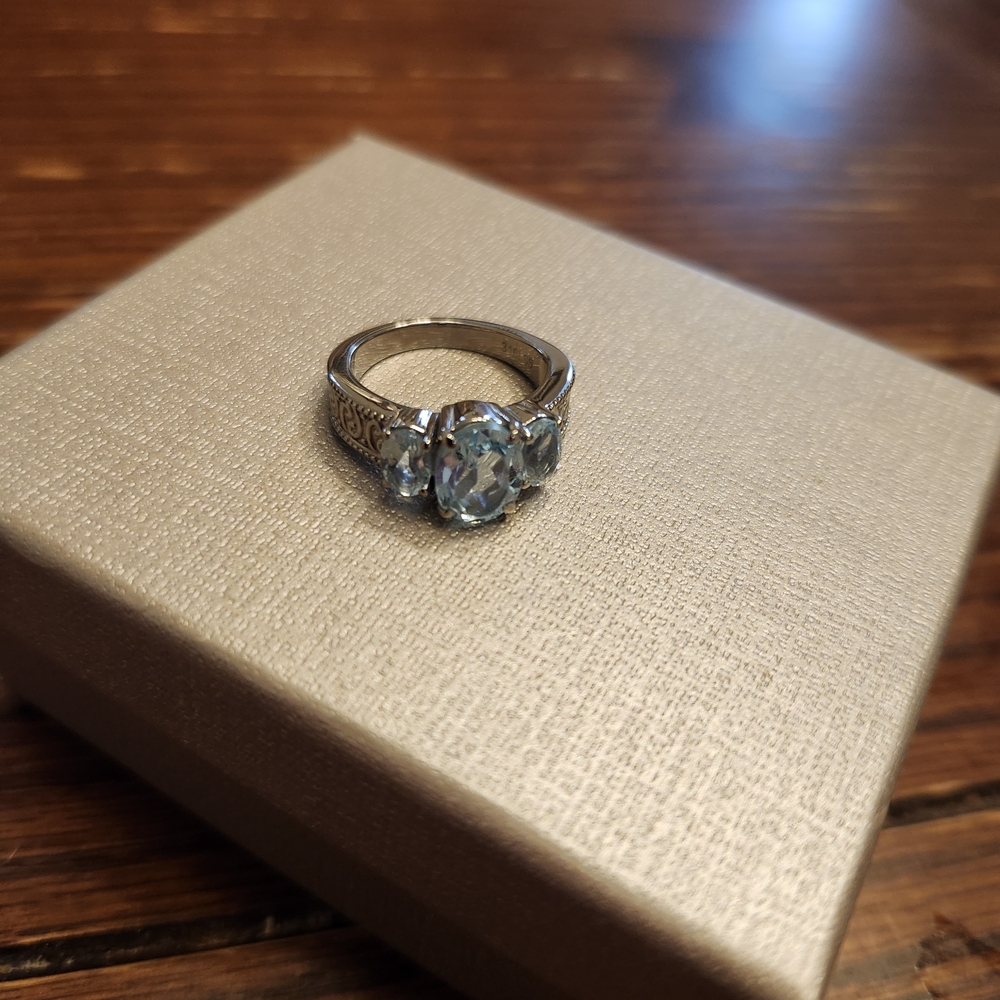 Elegant Silver and Blue Gemstone Ring Size 6